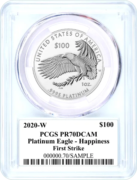 2020 W $100 Proof Platinum Eagle HAPPINESS PCGS PR70 DCAM First Strike Mercanti Signed Label