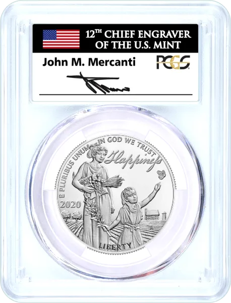 2020 W $100 Proof Platinum Eagle HAPPINESS PCGS PR70 DCAM First Strike Mercanti Signed Label