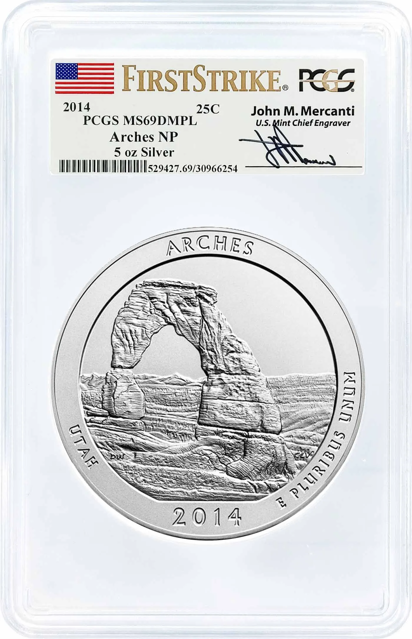 2014 ATB 5oz Silver Arches PCGS MS69 DMPL First Strike Mercanti Signature