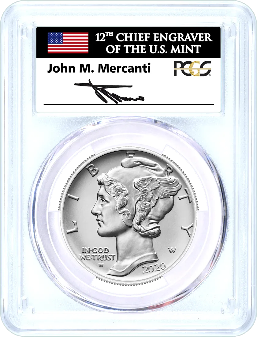 2020 W $25 Burnished Palladium Eagle PCGS SP70 Mercanti Signed Flag Label First Day of Issue