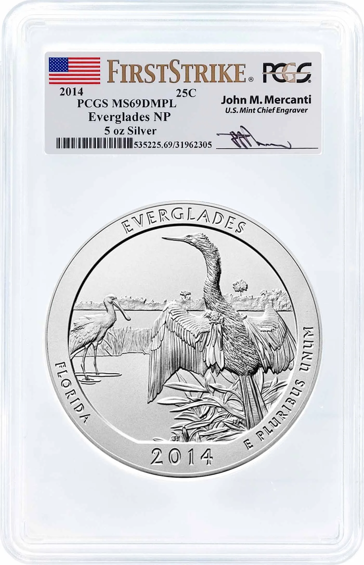 2014 ATB 5oz Silver Everglades PCGS MS69 DMPL First Strike Mercanti Signature