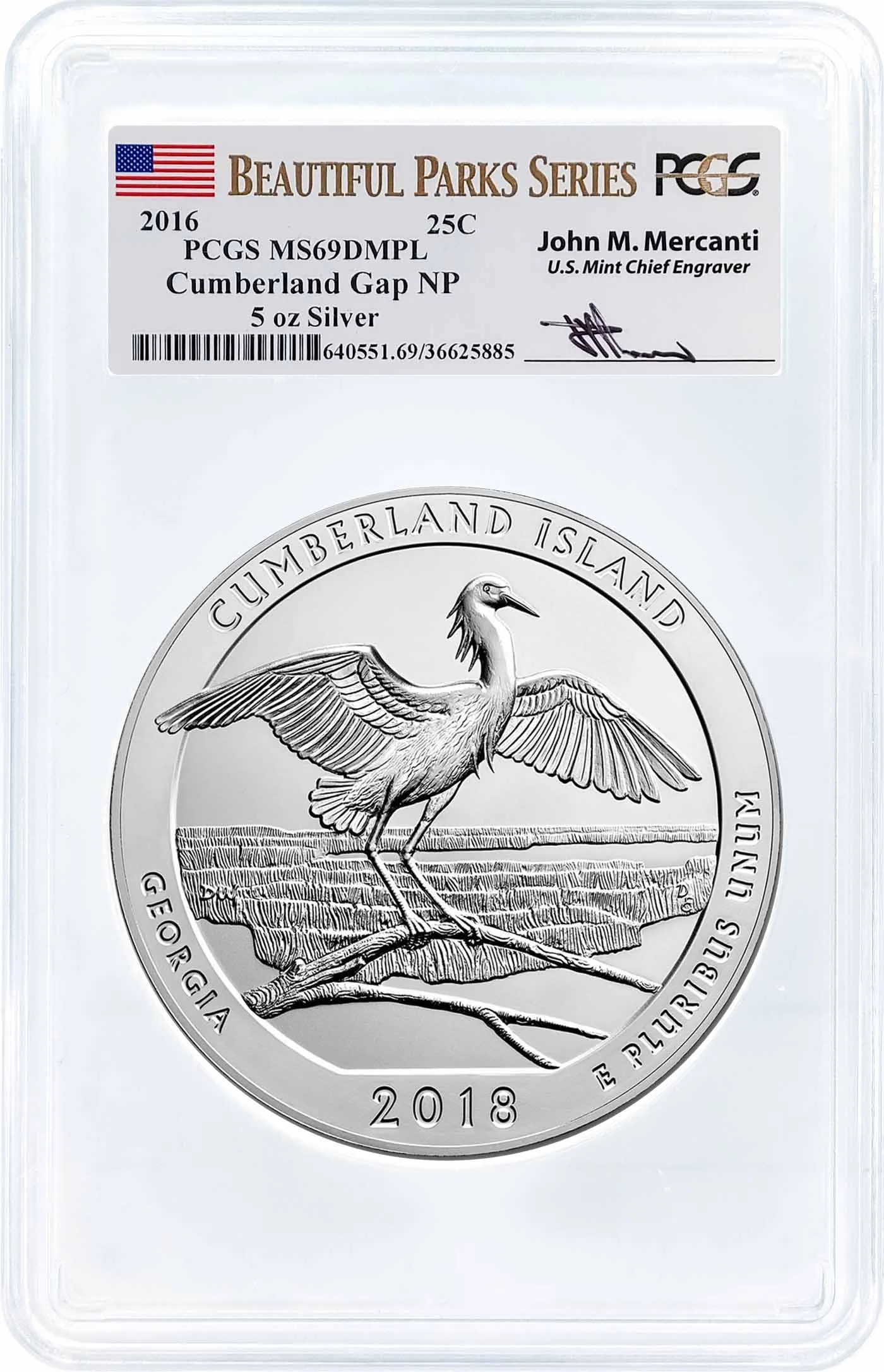 2016 ATB 5oz Silver Cumberland PCGS MS69 DMPL Mercanti Signature