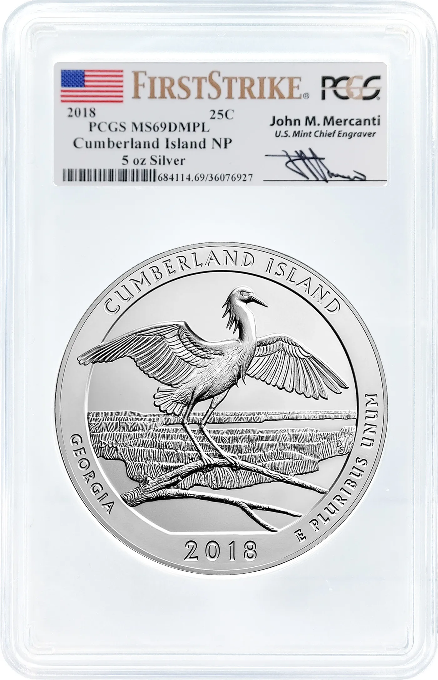2018 ATB 5oz Silver Cumberland Island PCGS MS69 DMPL First Strike Mercanti Signature