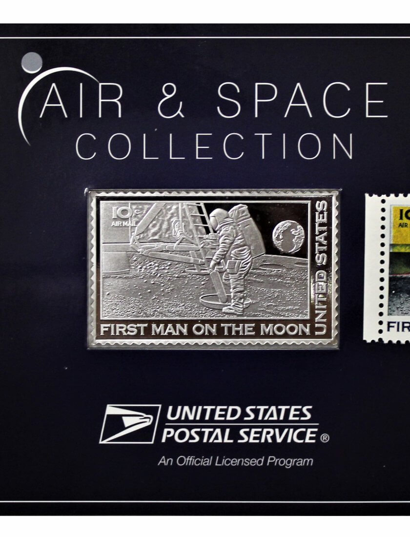 2019 USPS Air and Space Collection Apollo First Man on the Moon 1oz .999 Fine Silver Bar and Stamp