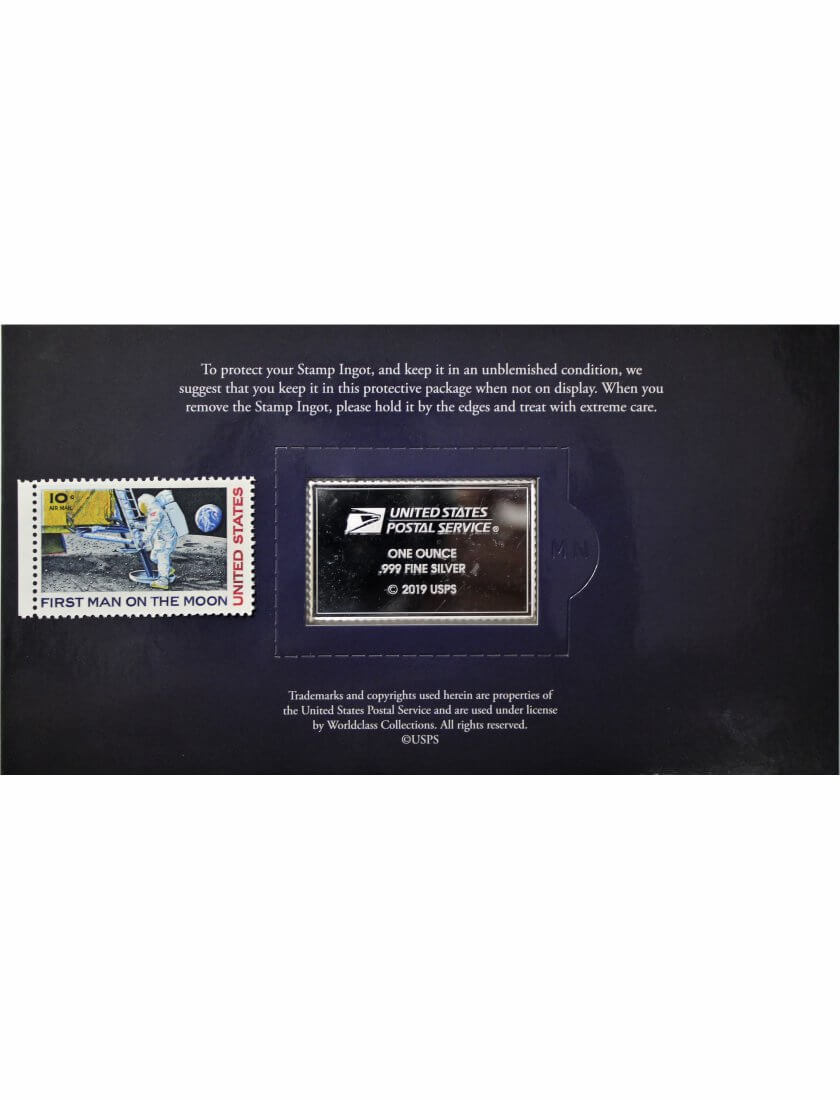 2019 USPS Air and Space Collection Apollo First Man on the Moon 1oz .999 Fine Silver Bar and Stamp