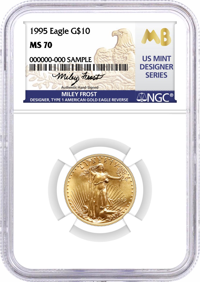 1995 $10 1/4 oz Gold Eagle NGC MS70 Frost (Busiek) Signed U.S. Mint Designer Series