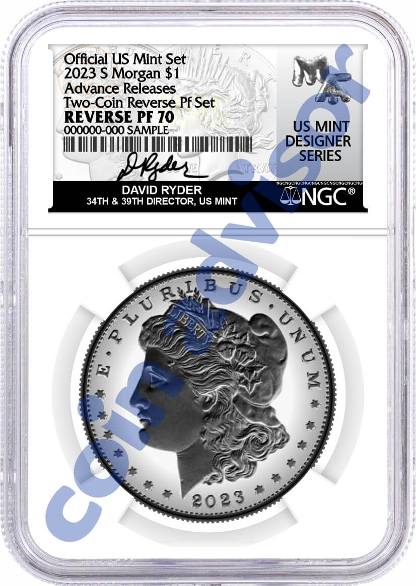 2023 S $1 Reverse Proof Morgan Dollar and Peace Dollar 2 Coin Set NGC Reverse PF70 Advance Releases Ryder Signed U.S. Mint Designer Series