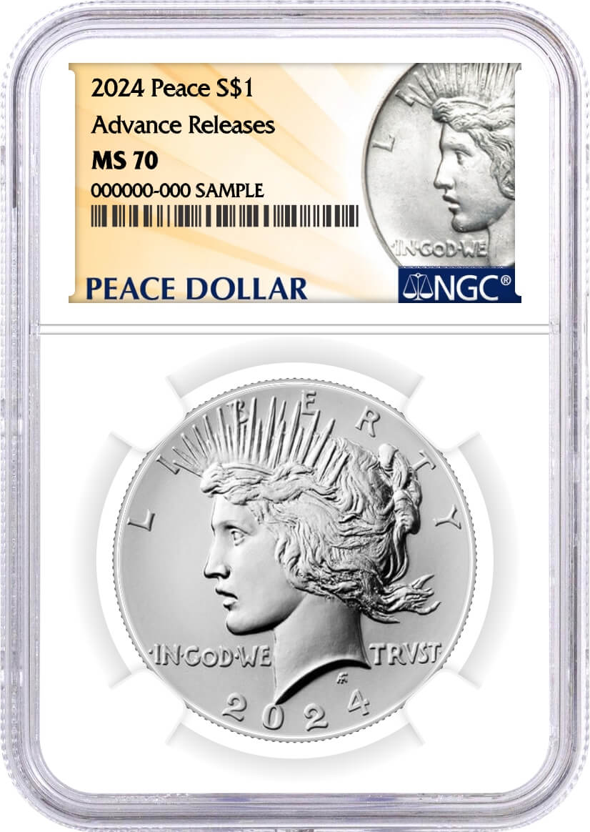2024 $1 Uncirculated Silver Morgan Dollar and Peace Dollar 2 Coin Duo NGC MS70 Advance Releases Design Label
