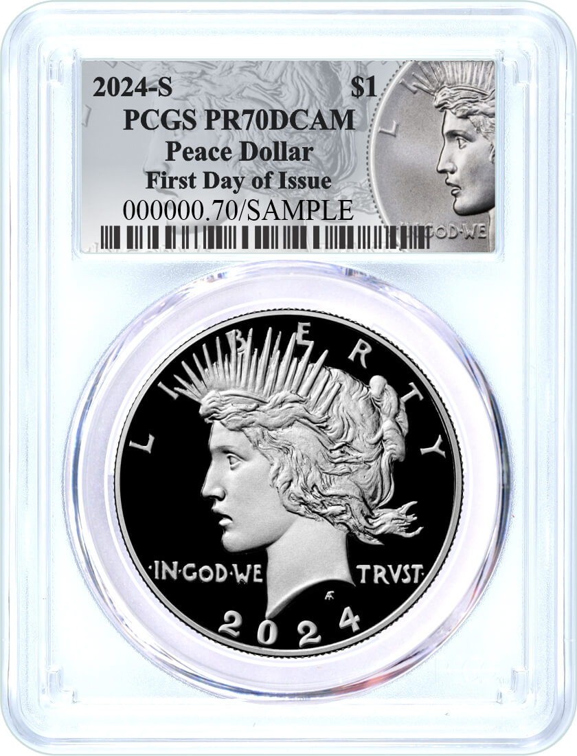 2024 S $1 Proof Silver Morgan Dollar and Peace Dollar 2 Coin Duo PCGS PR70 DCAM First Day of Issue Silver Dollar Label