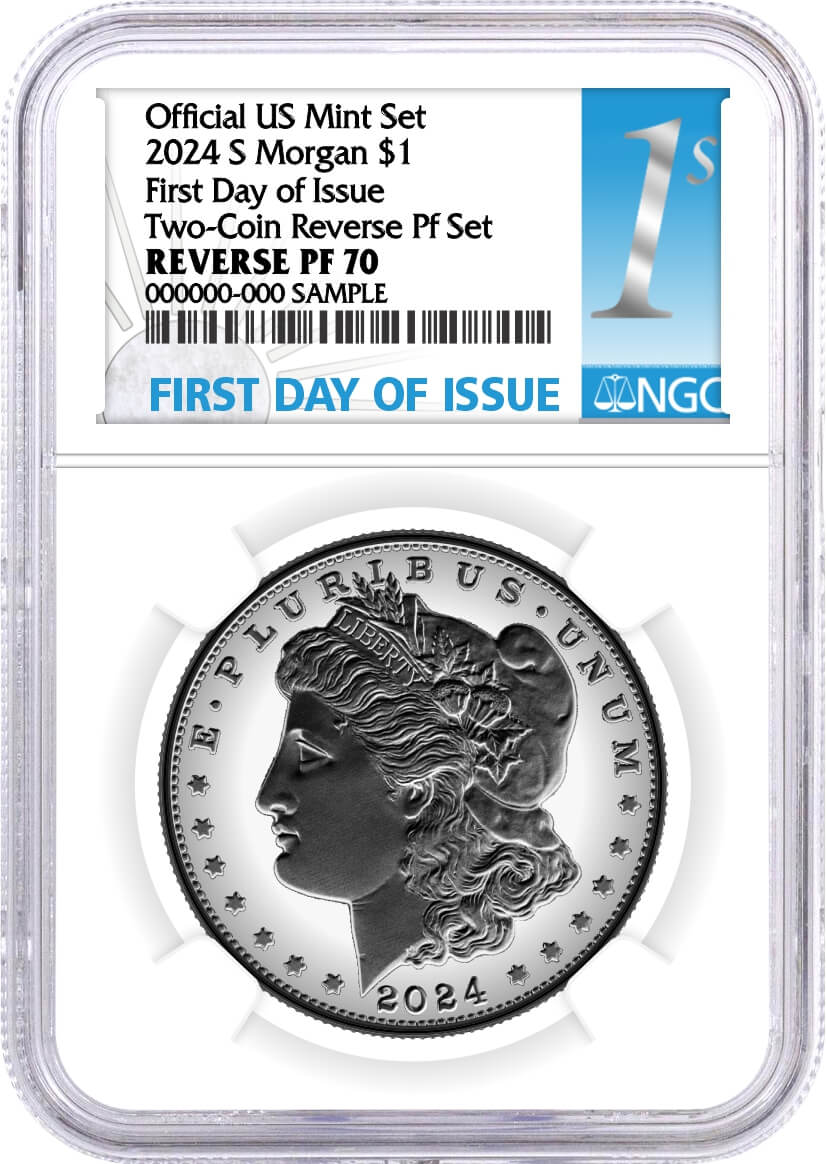 2024 S $1 Reverse Proof Silver Morgan Dollar and Peace Dollar 2-Coin Set NGC Reverse PF 70 First Day of Issue 1st Label