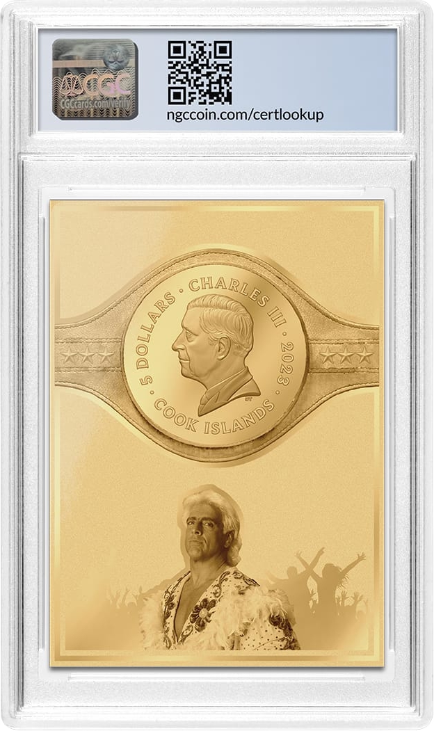 2023 $5 Cook Islands 1/2g  .9999 Gold Foil Card Ric Flair - The Nature Boy Legends Series NGCX PL10