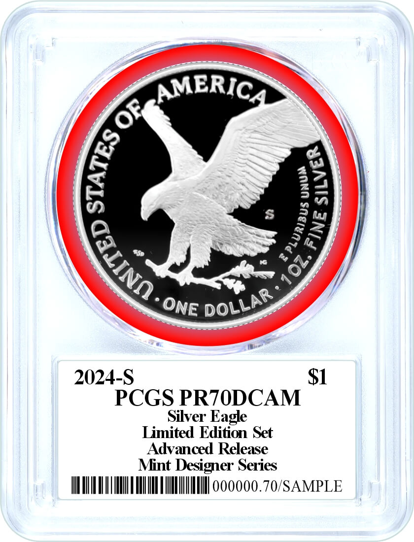 2024 S $1 Limited Edition Silver Proof Set Silver Eagle PCGS PR70 DCAM Advanced Release Damstra Signed Mint Designer Series with 7 Coin Bonus