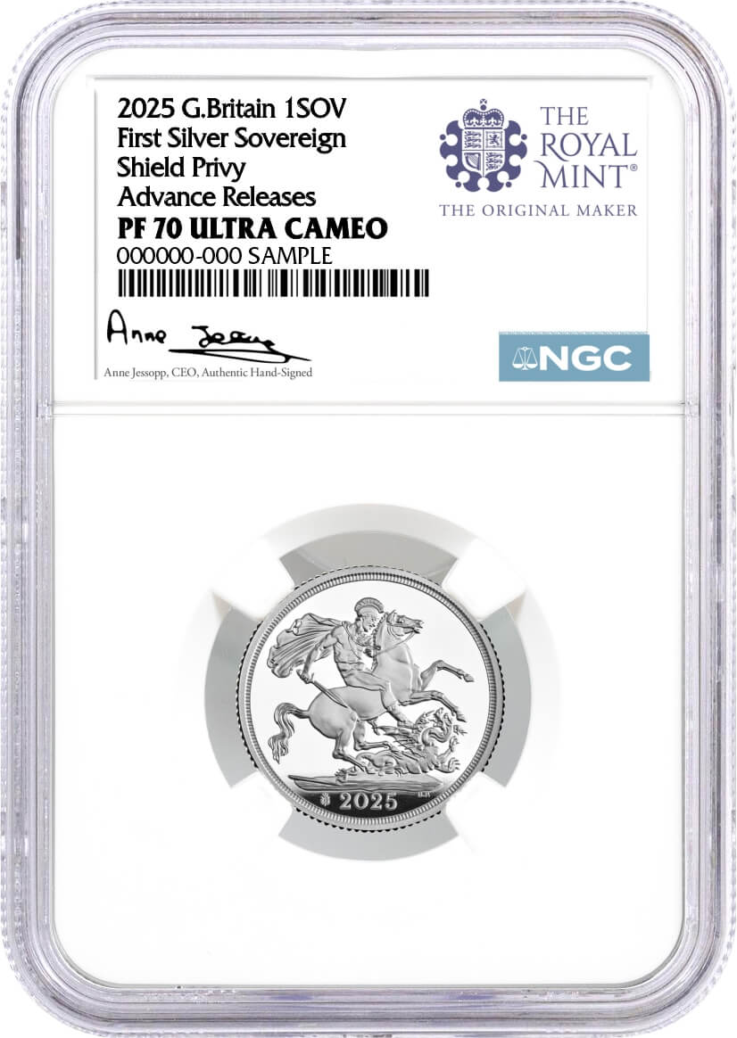 2025 G. Britain 1 Sov Silver Proof & Proof w/ Privy 2-Coin Set NGC PF70 UCAM Advance Releases Jennings/Jessop Signed with Display Case