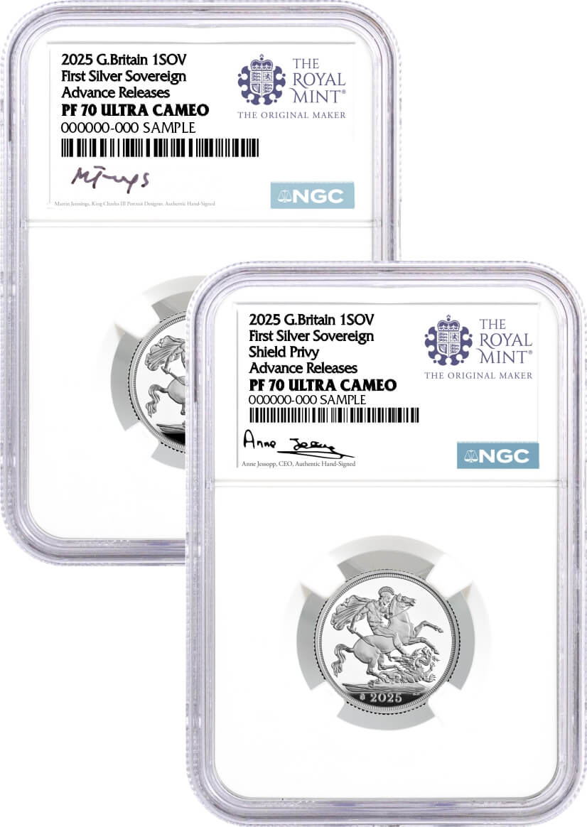 2025 G. Britain 1 Sov Silver Proof & Proof w/ Privy 2-Coin Set NGC PF70 UCAM Advance Releases Jennings/Jessop Signed with Display Case