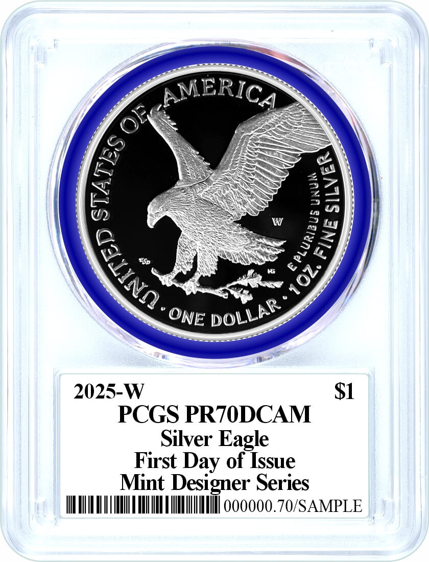 2025 W $1 1 oz Proof Silver Eagle PCGS PR70 DCAM First Day of Issue Damstra Signed Mint Designer Series