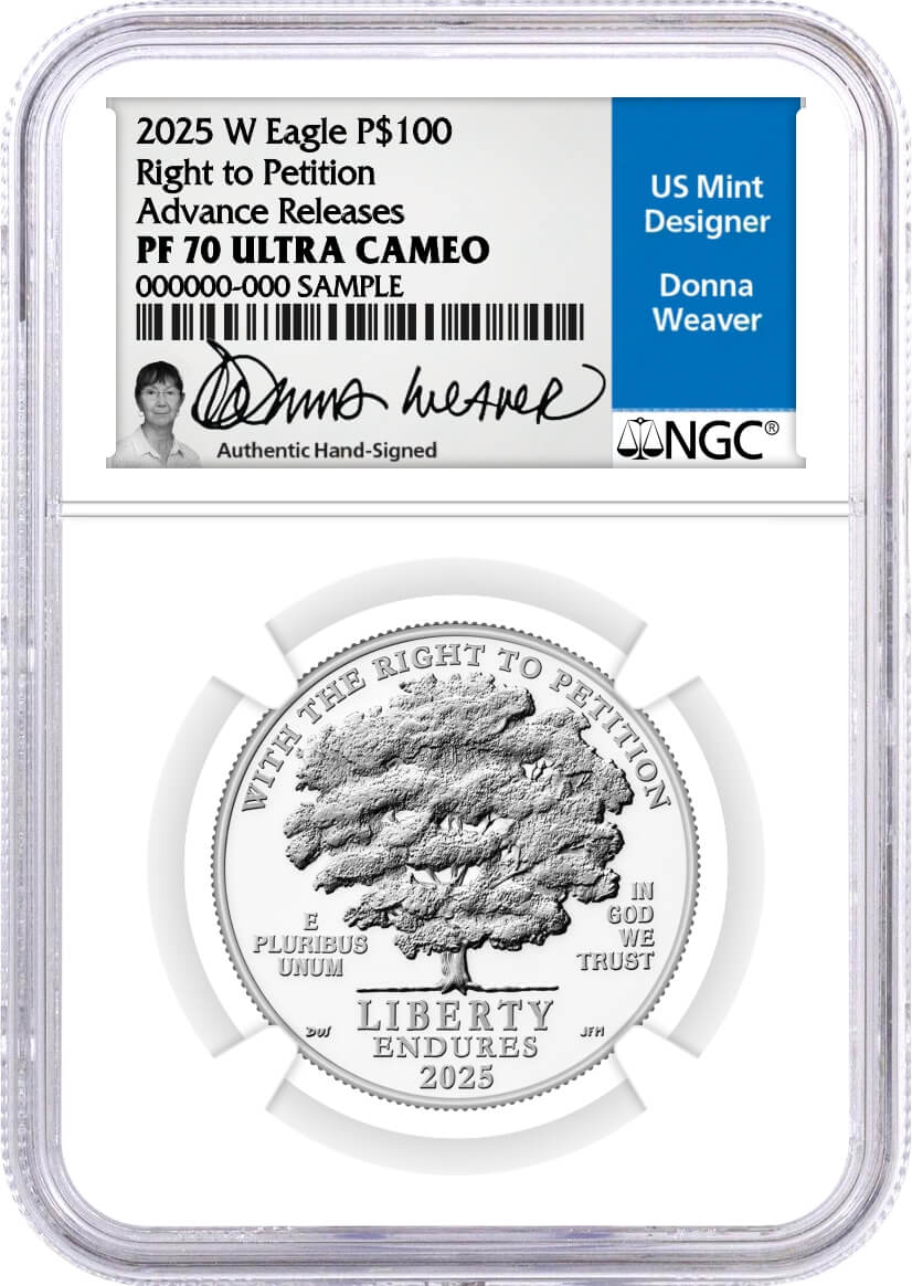 2025 W $100 1 oz. Proof Platinum Eagle Right to Petition NGC PF70 UCAM Advance Releases Weaver Signed