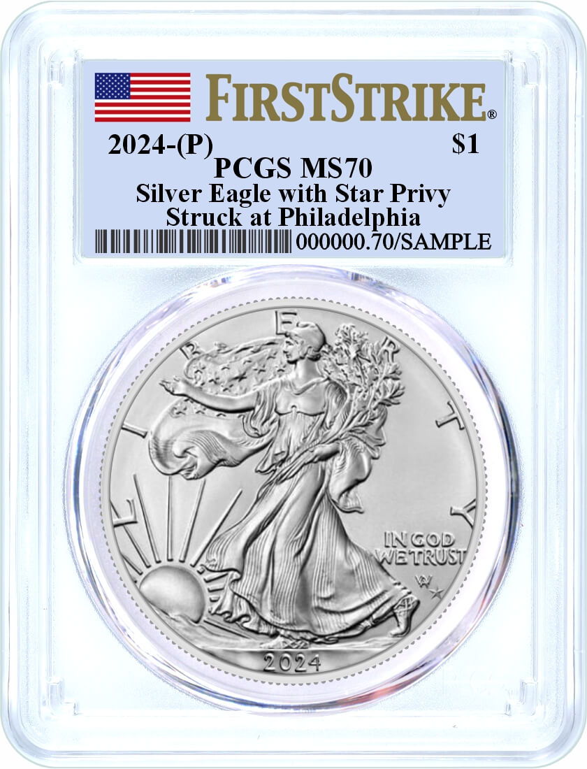 2024 (P) Silver Eagle Star Privy Release PCGS MS70 First Strike Flag Label