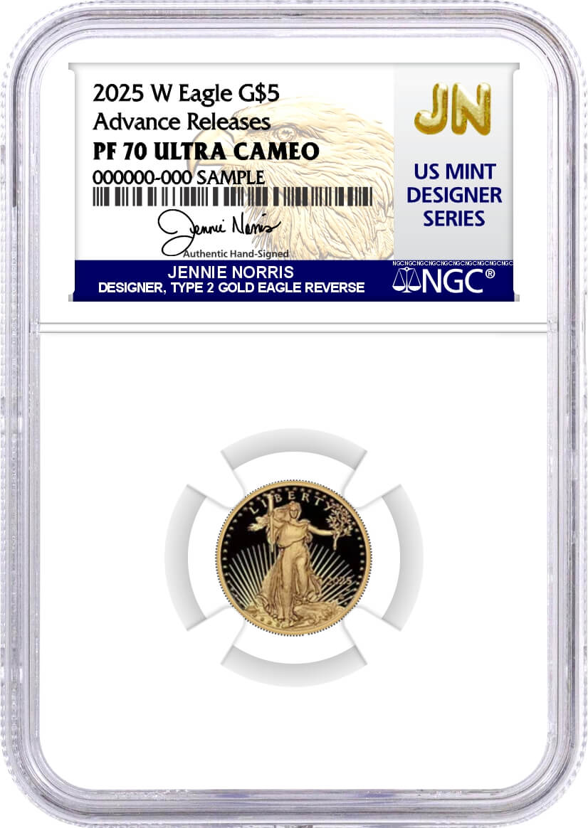 2025 W $5 1/10 oz Proof Gold Eagle NGC PF70 Ultra Cameo Advance Releases Norris Signed U.S. Mint Designer Series