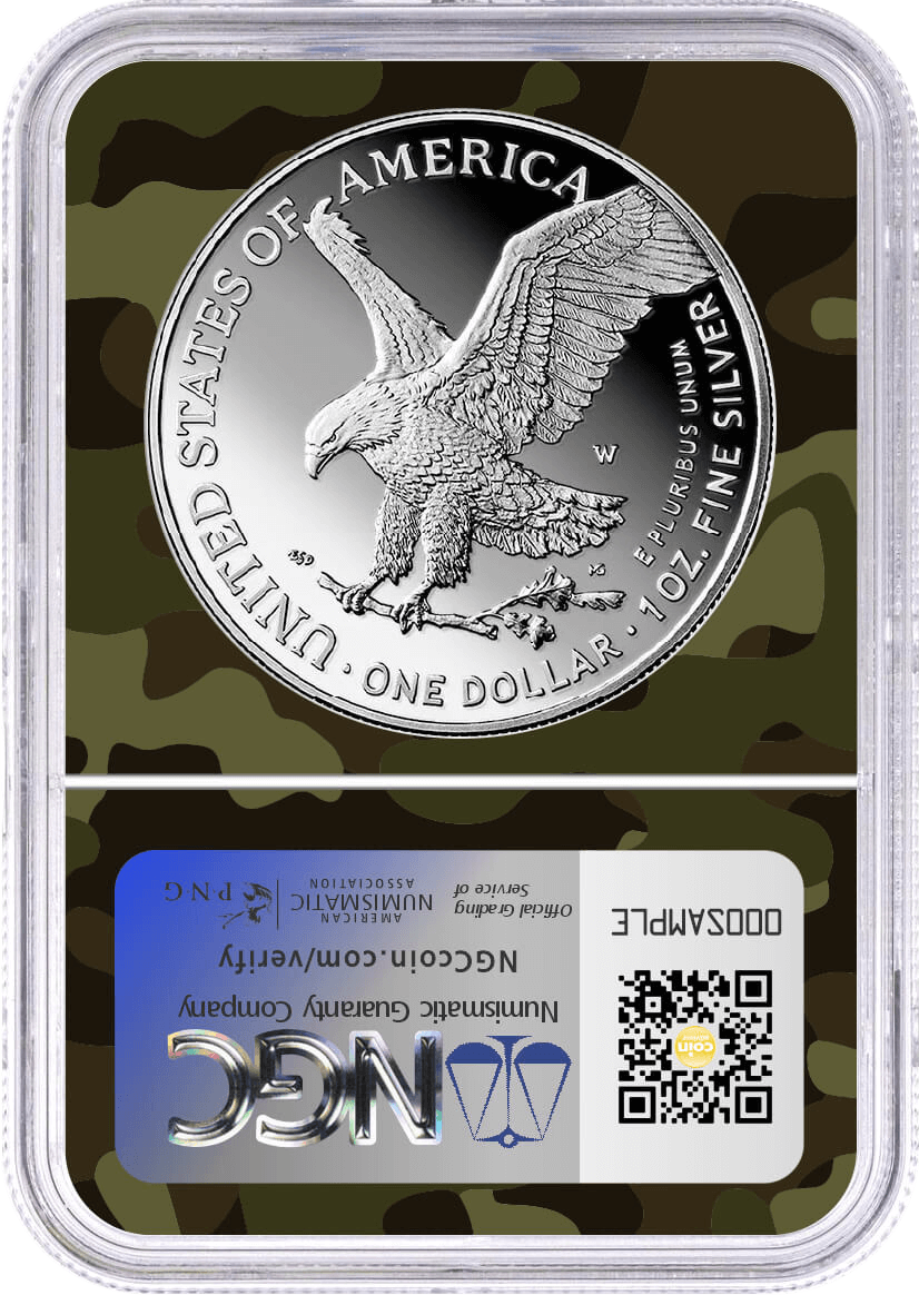 2025 W $1 1oz Silver Eagle 250th Anniversary United States Army Privy NGC PF70 UCAM Advance Releases Gaudioso Signed Army Camo Core with OGP