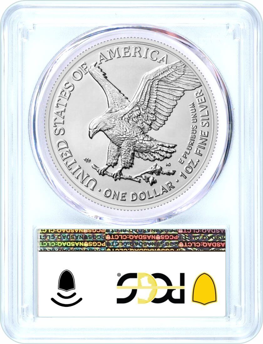 2025 (P) $1 1 oz Silver Eagle with Eagle Privy PCGS MS70 First Day of Issue Flag Label