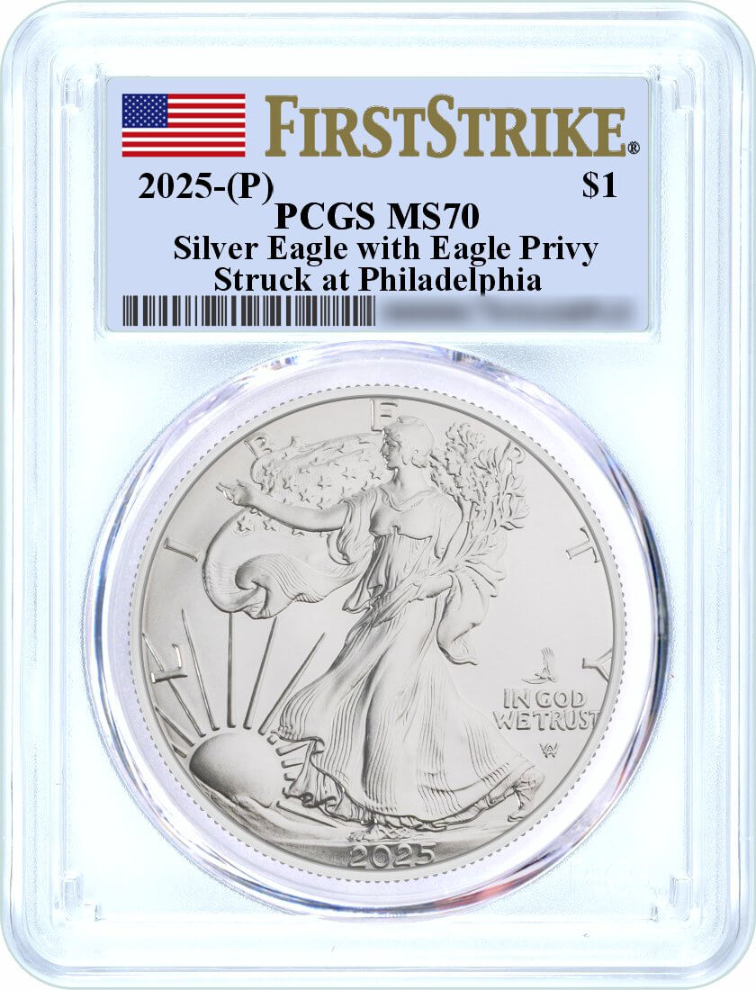 2025 (P) $1 1 oz Silver Eagle with Eagle Privy PCGS MS70 First Strike Flag Label
