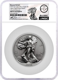2025 $1 5 oz Silver Eagle Type 2 Coming to Life NGC MS70 Antiqued Advanced Releases Gaudioso Signed X Mint Label
