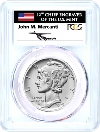 2020 W $25 Burnished Palladium Eagle PCGS SP70 Mercanti Signed Flag Label First Day of Issue