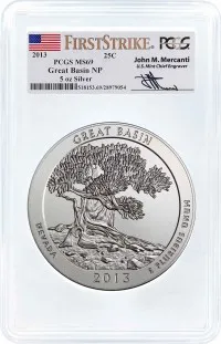 2013 ATB 5oz Silver Great Basin PCGS MS69 First Strike Mercanti Signature