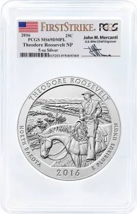 2016 ATB 5oz Silver Theodore Roosevelt PCGS MS69 DMPL First Strike Mercanti Signature