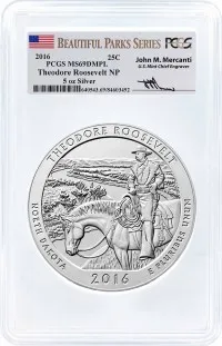 2016 ATB 5oz Silver Theodore Roosevelt PCGS MS69 DMPL Mercanti Signature