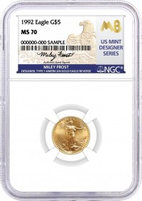 1992 $5 1/10 oz Gold Eagle NGC MS70 Frost (Busiek) Signed U.S. Mint Designer Series