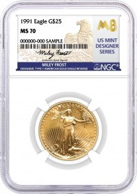 1991 $25 1/2 oz Gold Eagle NGC MS70 Frost (Busiek) Signed U.S. Mint Designer Series