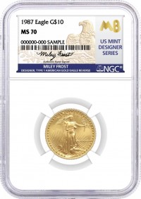 1987 $10 1/4 oz Gold Eagle NGC MS70 Frost (Busiek) Signed U.S. Mint Designer Series