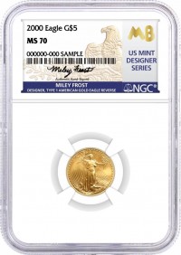 2000 $5 1/10 oz Gold Eagle NGC MS70 Frost (Busiek) Signed U.S. Mint Designer Series