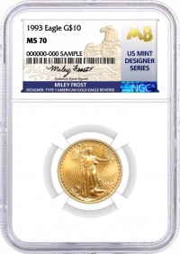 1993 $10 1/4 oz Gold Eagle NGC MS70 Frost (Busiek) Signed U.S. Mint Designer Series