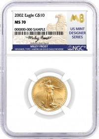 2002 $10 1/4 oz Gold Eagle NGC MS70 Frost (Busiek) Signed U.S. Mint Designer Series