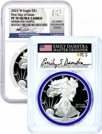 2023 W $1 1 oz Proof Silver Eagle Duo PCGS PR70/NGC PF70 First Day of Issue Damstra Signed MDS/Gaudioso Signed MES