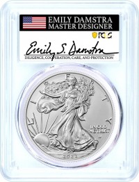 2023 W $1 Burnished Silver Eagle PCGS SP70 First Strike Damstra Signed Flag Label
