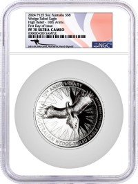 2024 P $8 Australia 5oz Proof Silver Wedge Tailed Eagle High Relief NGC PF70 UCAM First Day of Issue Mercanti Signed Aus Flag Label