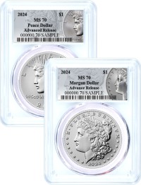 2024 $1 Uncirculated Silver Morgan Dollar and Peace Dollar 2 Coin Duo PCGS MS70 Advanced Release Silver Dollar Label