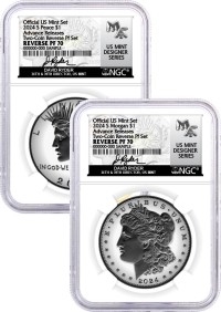 2024 S $1 Reverse Proof Silver Morgan Dollar and Peace Dollar 2-Coin Set NGC Reverse PF70 Advance Releases Ryder Signed US Mint Designer Series