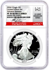 2024 S $1 Limited Edition Silver Proof Set Silver Eagle NGC PF70 Ultra Cameo Advance Releases Gaudioso Signed U.S. Mint Engraver Series with 7 Coin Bonus in OGP