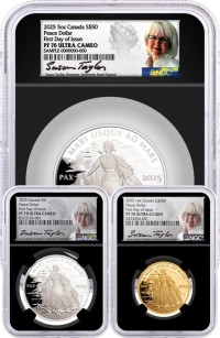 2025 $1 $50 $200 Canada Proof Silver and Gold Peace Dollar 3 Coin Set NGC PF 70 ULTRA CAMEO First Day Issue Taylor Signed Label