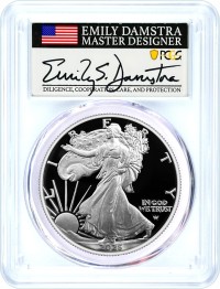 2025 W $1 1 oz Proof Silver Eagle PCGS PR70 DCAM First Day of Issue Damstra Signed Flag Label