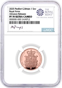 2025 G. Britain Piedfort Sovereign Rose Gold Proof Royal Arms NGC PF70 UCAM Advance Releases Jennings Signed 