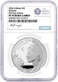 2024 G. Britain £2 1 oz Silver Proof Britannia NGC PF70 UCAM First Day of Issue Jennings Signed Royal Mint Label