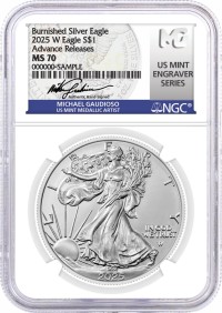 2025 W $1 1 oz Burnished Silver Eagle NGC MS70 Advance Releases Gaudioso Signed U.S. Mint Engraver Series