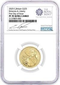 2025 G. Britain 1/4 oz Proof Gold Britannia & Liberty NGC PF70 UCAM First Day of Issue Summers Signed Royal Mint Label with OGP