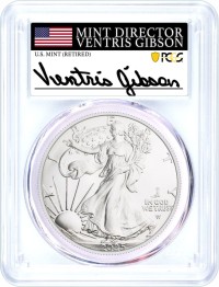 2025 (P) $1 1 oz Silver Eagle with Eagle Privy PCGS MS70 First Day of Issue Gibson Signed Flag Label