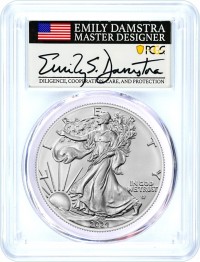 2024 $1 Silver Eagle PCGS MS70 First Day of Issue Damstra Signed Flag Label